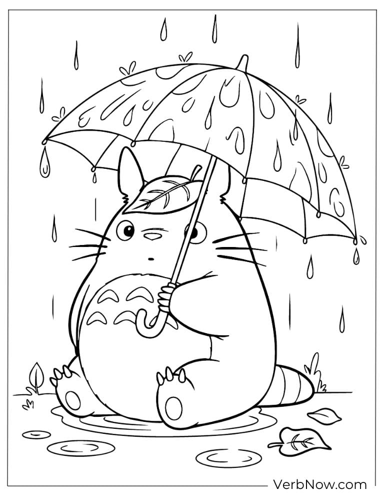 Cute Totoro sitting with an umbrella