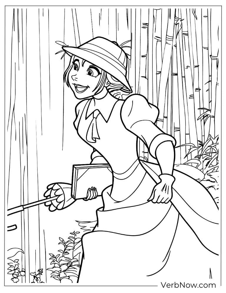 Jane exploring the jungle with a curious and brave look