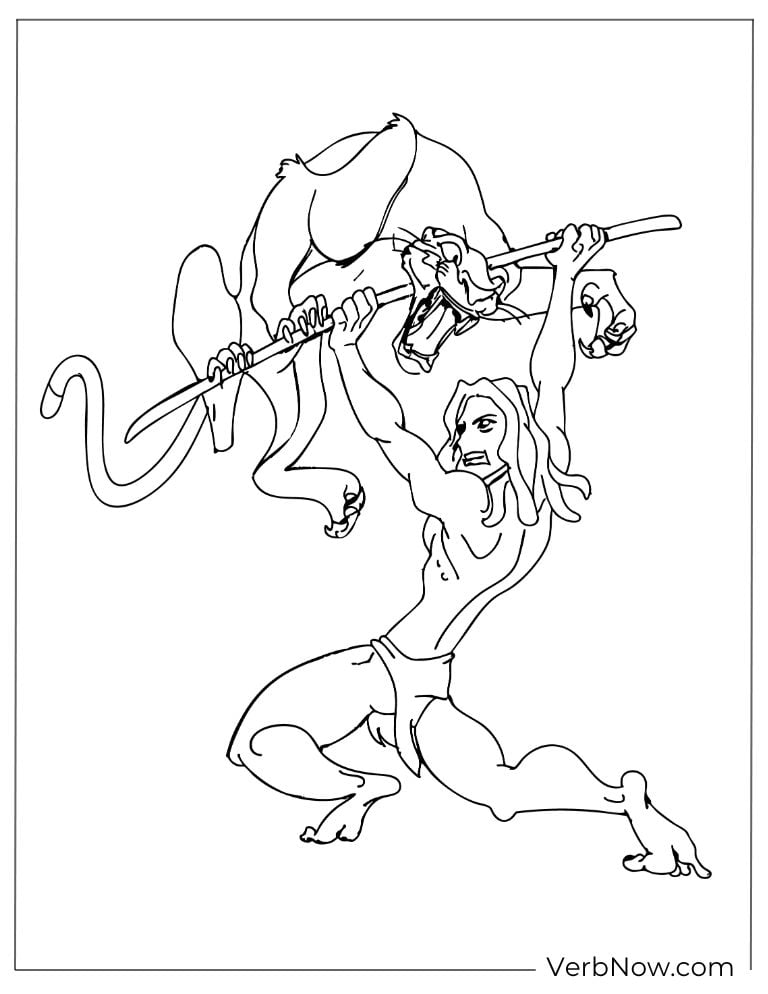 Tarzan fighting fiercely with a wild animal