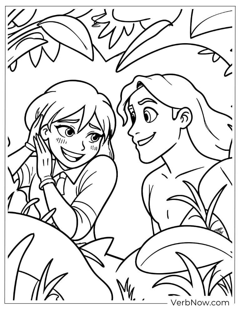 Tarzan and Jane sharing a secret in the jungle