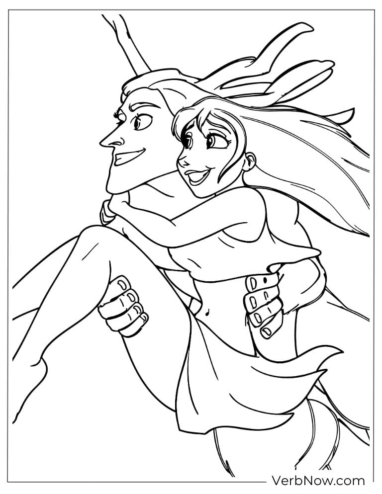 Tarzan joyfully lifting Jane in a loving embrace