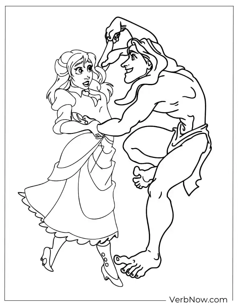 Free Tarzan Coloring Pages (100% Printable PDF) Jane and Tarzan dancing happily together