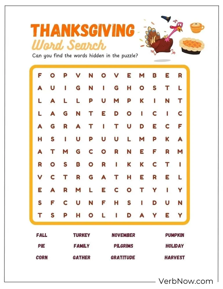 Free Thanksgiving Puzzles for Kids (100% Printable PDF) Another Thanksgiving-themed word search for kids to enjoy