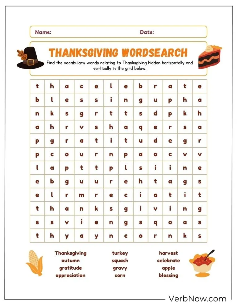 Free Thanksgiving Puzzles for Kids (100% Printable PDF) Blank version of the Thanksgiving word search for solving