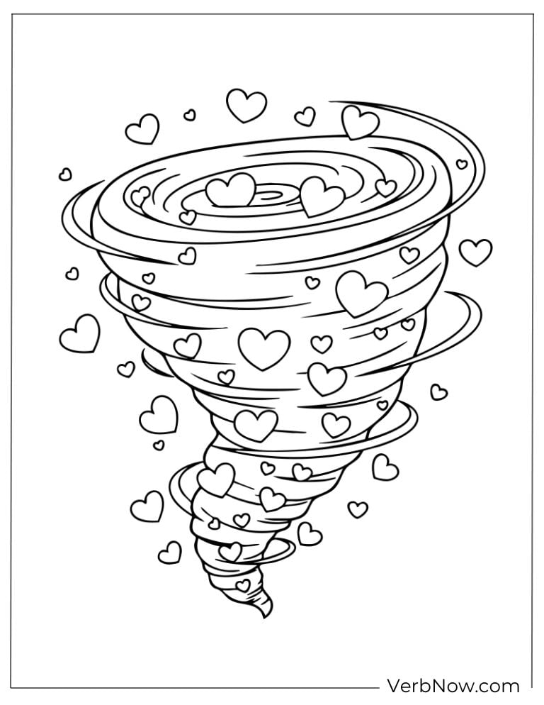 A swirling tornado filled with cute floating hearts