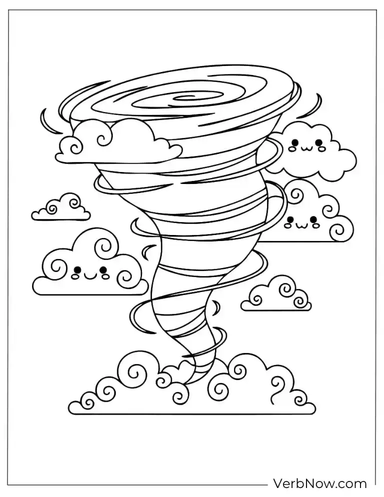 22 Free Tornado Coloring Pages for Stormy Day (100% PDF) A cute tornado surrounded by fluffy clouds and wind swirls
