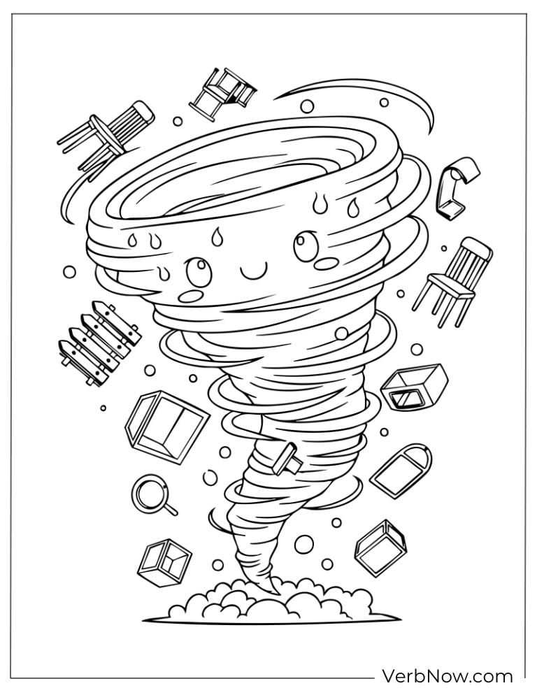 A wild tornado tossing furniture and objects into the air