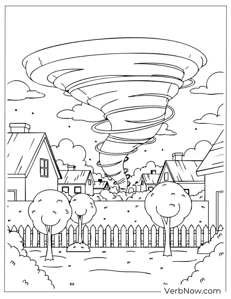 22 Free Tornado Coloring Pages for Stormy Day (100% PDF) Powerful tornado forming over a quiet neighborhood