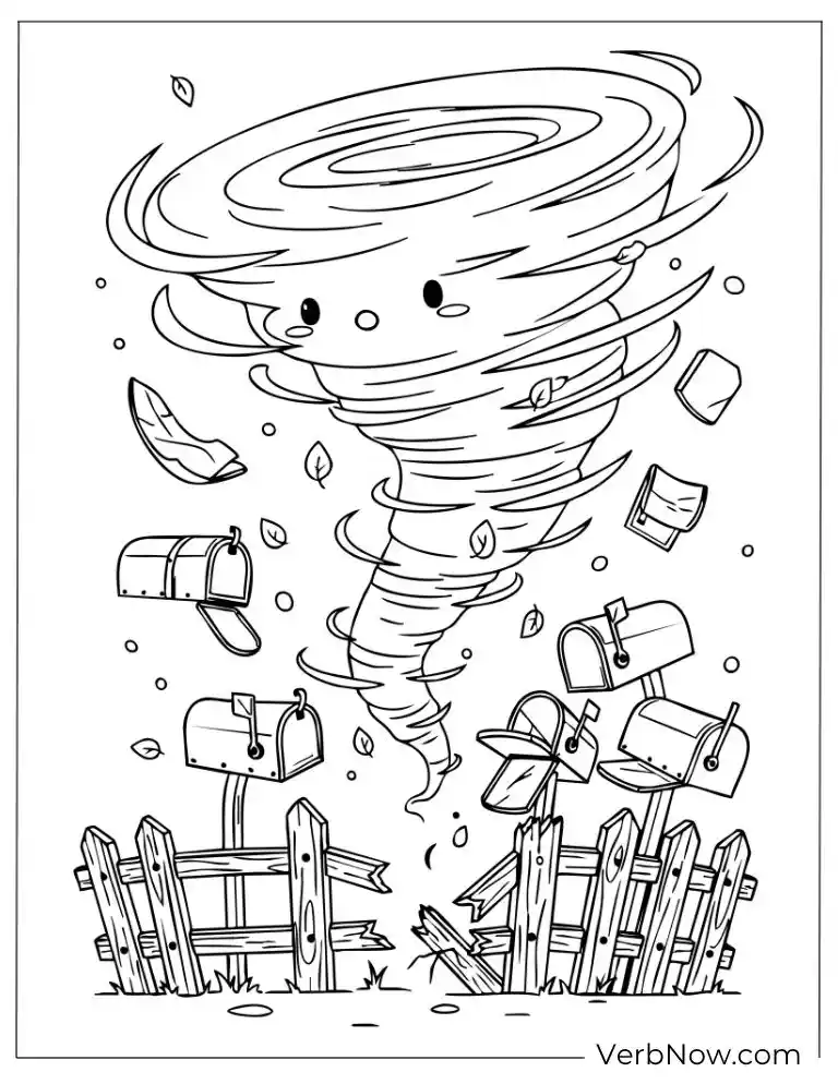 22 Free Tornado Coloring Pages for Stormy Day (100% PDF) Raging tornado ripping through a wooden fence and debris