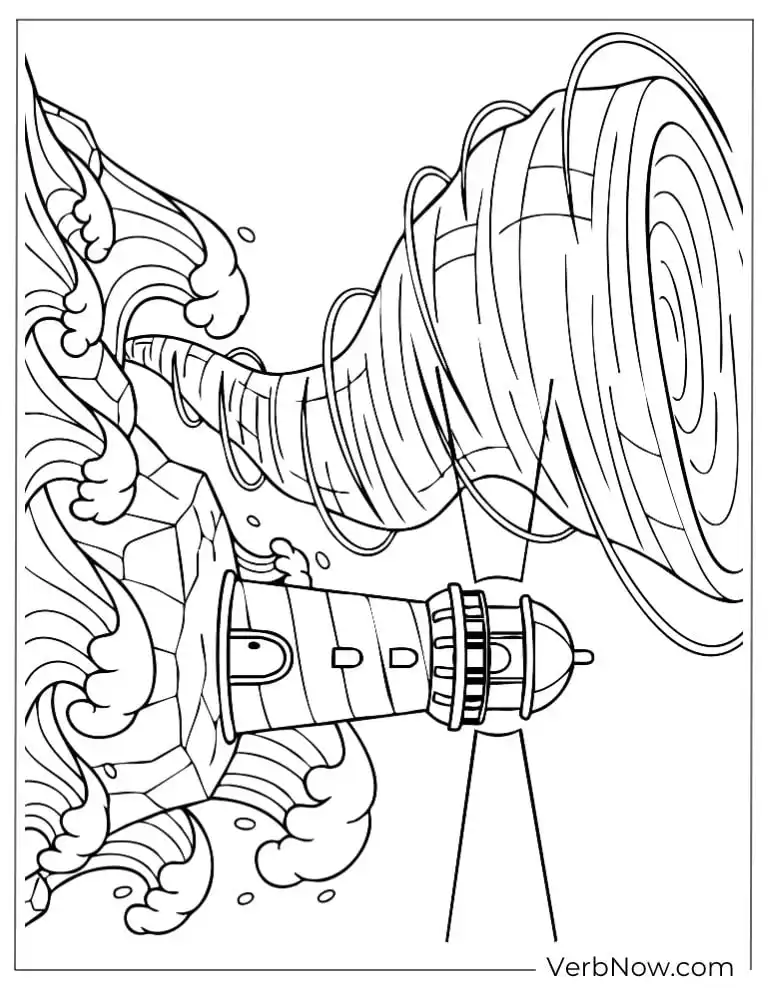 22 Free Tornado Coloring Pages for Stormy Day (100% PDF) Powerful tornado spinning beside a lighthouse