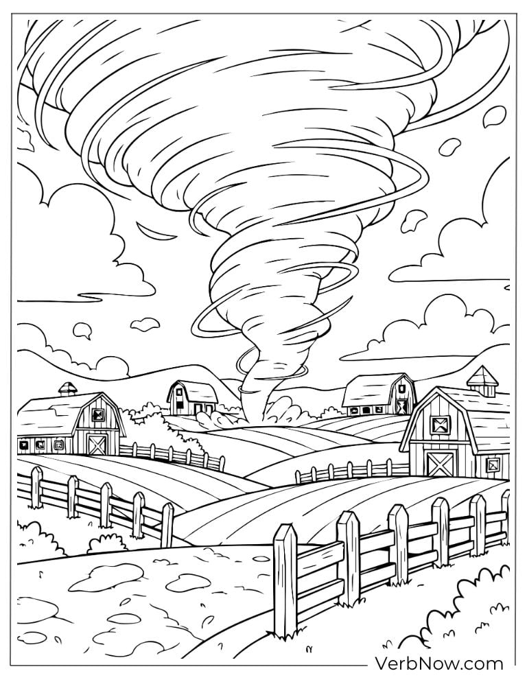 A large tornado spinning across peaceful farmland