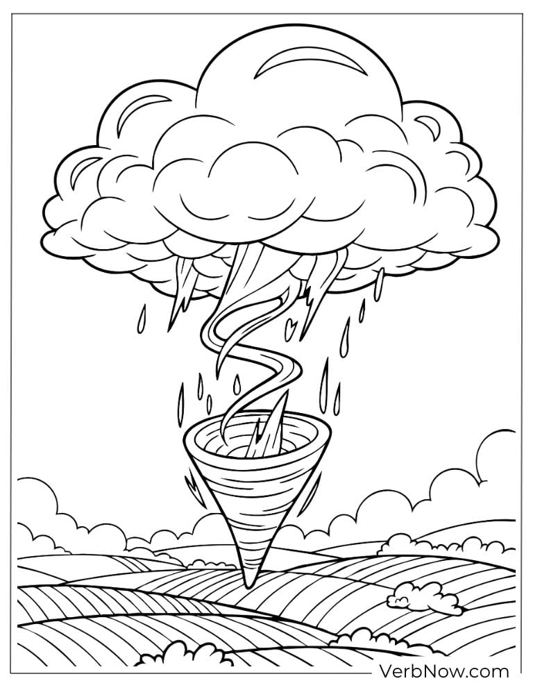 Cloud tornado pouring rain while touching down on crops