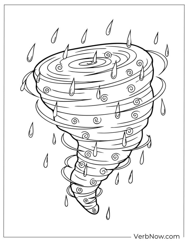 Raindrop-covered tornado spiraling down from the clouds