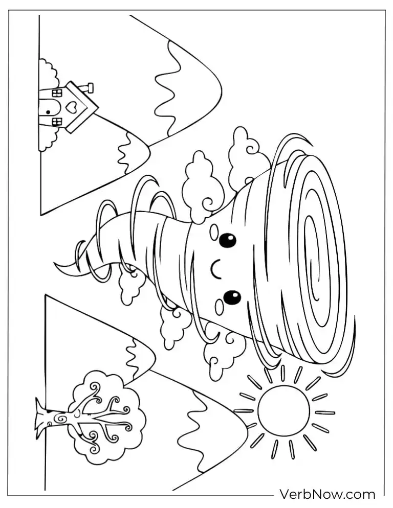 22 Free Tornado Coloring Pages for Stormy Day (100% PDF) Smiling tornado twisting through mountains and trees