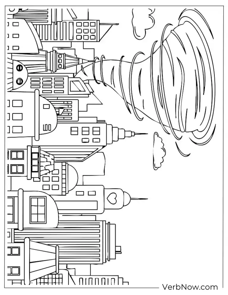 22 Free Tornado Coloring Pages for Stormy Day (100% PDF) A huge tornado spinning through a busy city skyline