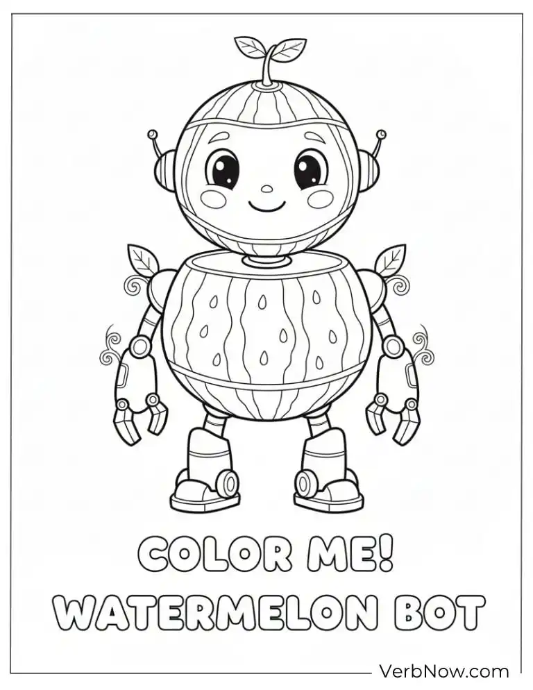 22 Free Watermelon Coloring Pages for Kids (Printable PDF) Cute robot designed like a watermelon