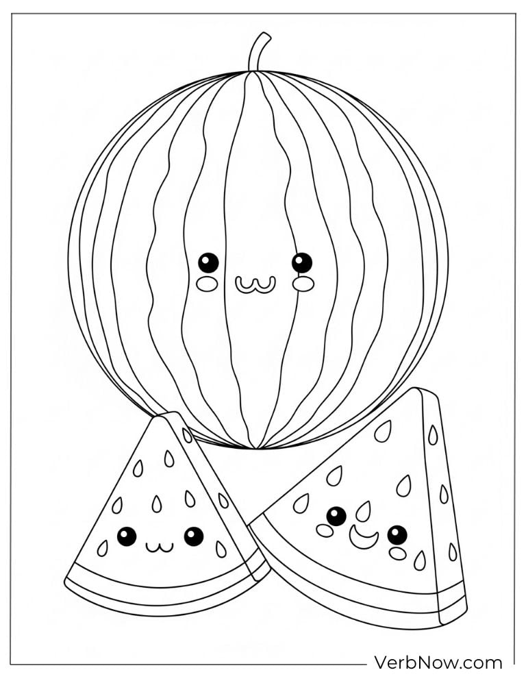 Smiling whole watermelon with two juicy slices