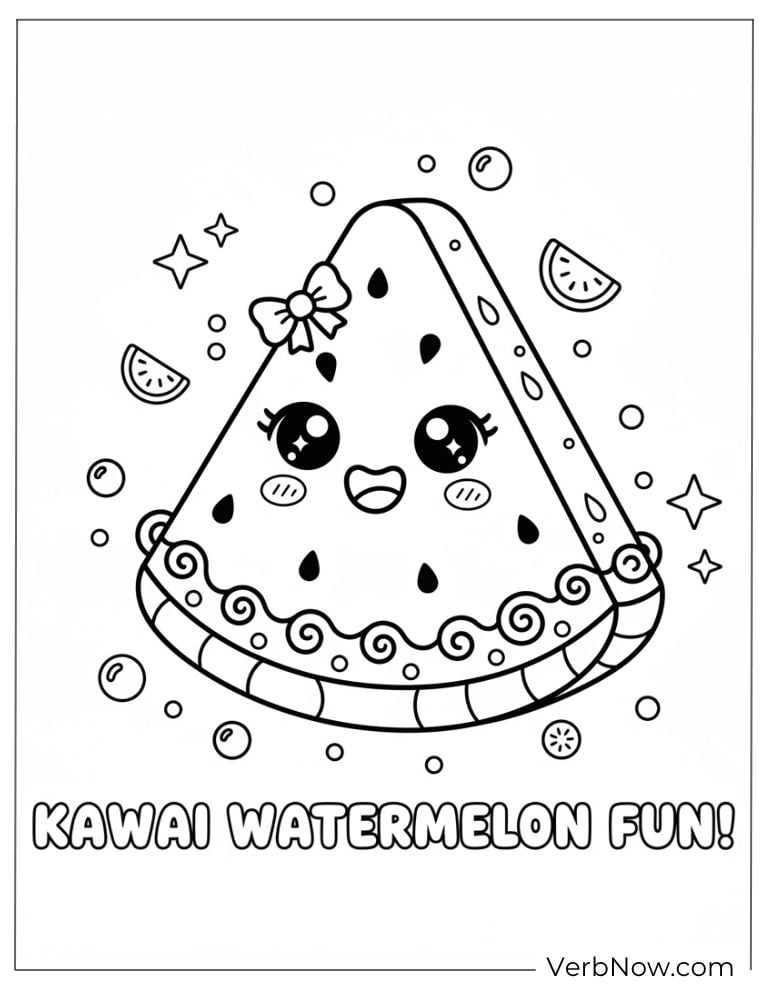 Adorable kawaii watermelon with sparkles and smiles