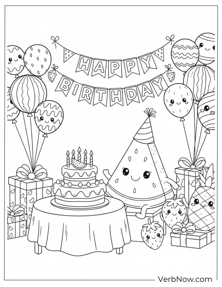 Birthday table with cake, gifts, and watermelon decorations
