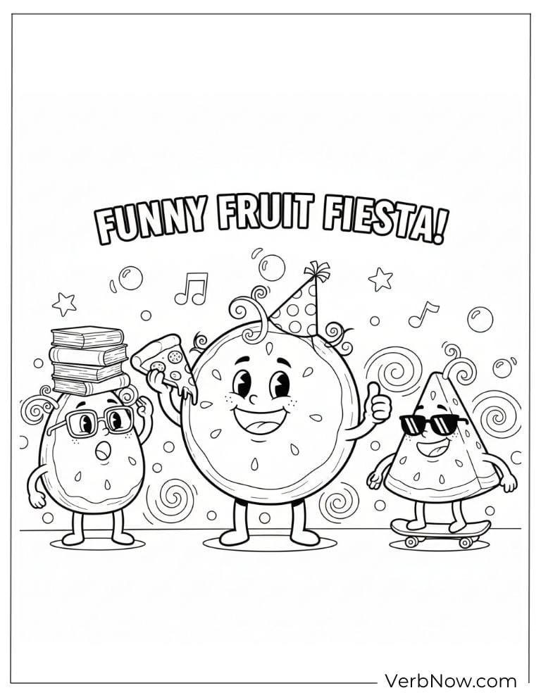 Funny fruit characters dancing at a fiesta