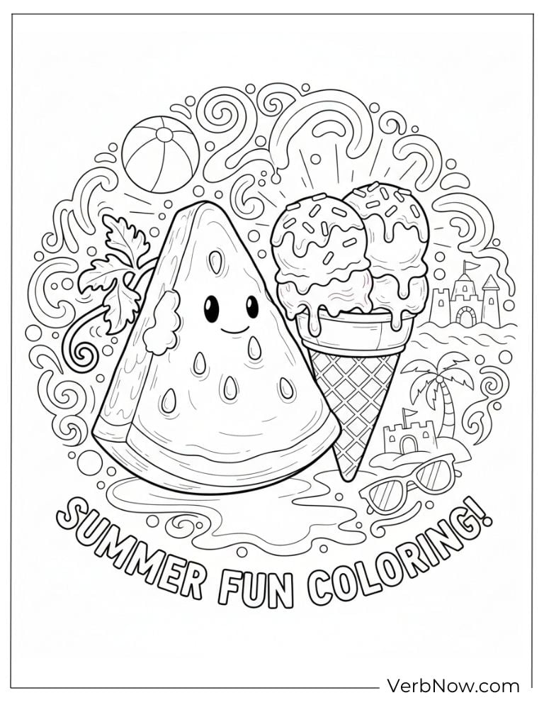 Happy watermelon slice with ice cream and summer treats