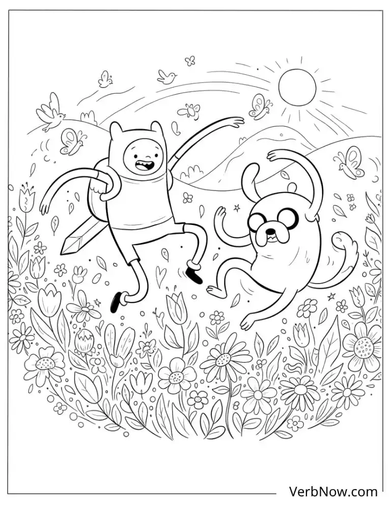 22 Free Adventure Time Coloring Pages (Printable PDF) Adventure Time Finn and Jake Coloring Page in Flowers