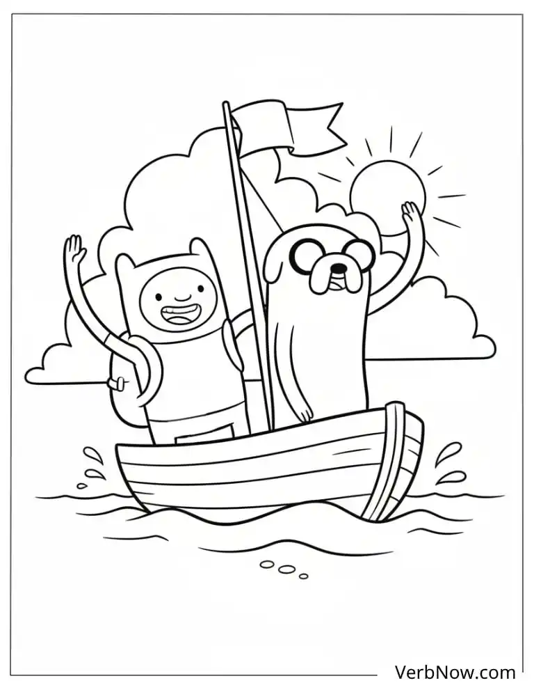 22 Free Adventure Time Coloring Pages (Printable PDF) Finn and Jake Sailing Adventure Time Coloring Page