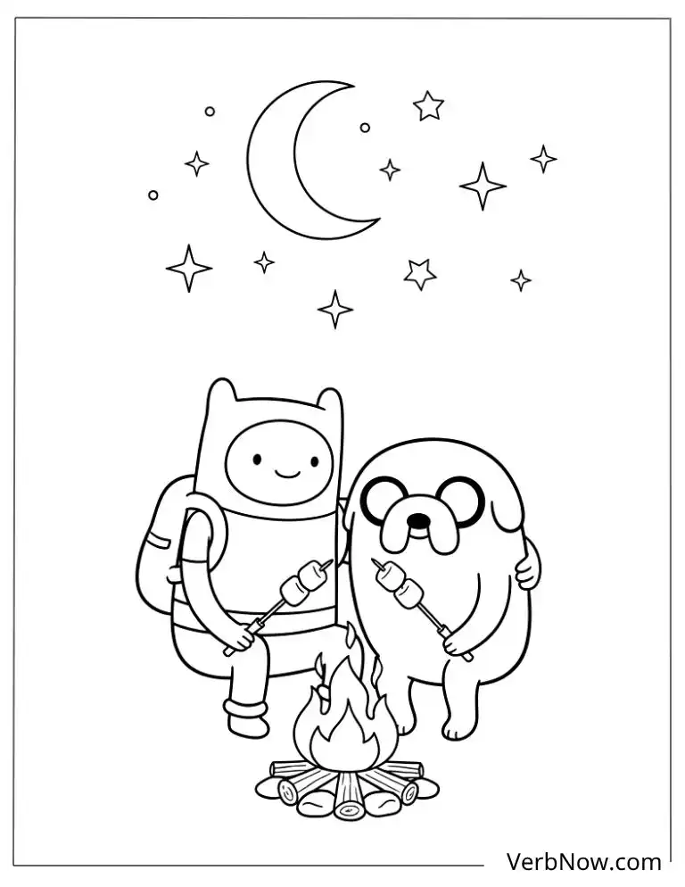 22 Free Adventure Time Coloring Pages (Printable PDF) Finn and Jake Campfire Coloring Page