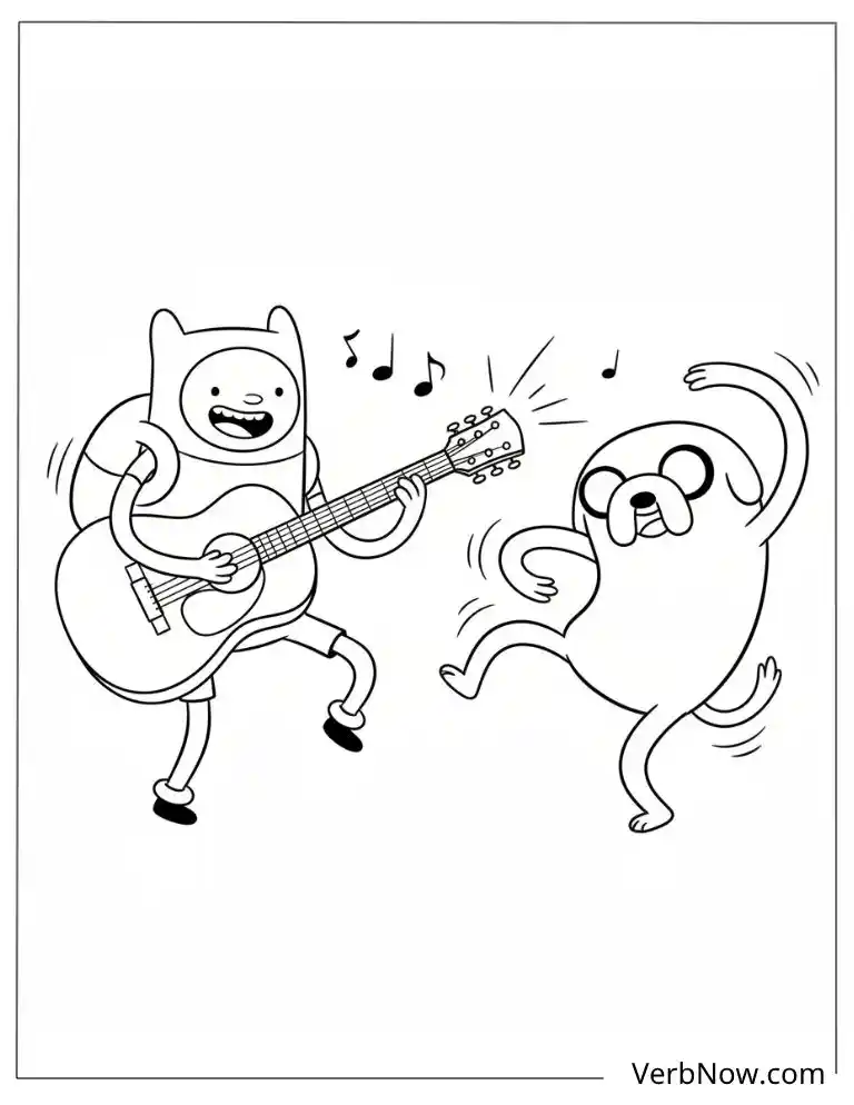22 Free Adventure Time Coloring Pages (Printable PDF) Adventure Time Finn Guitar & Jake Dancing Coloring Page
