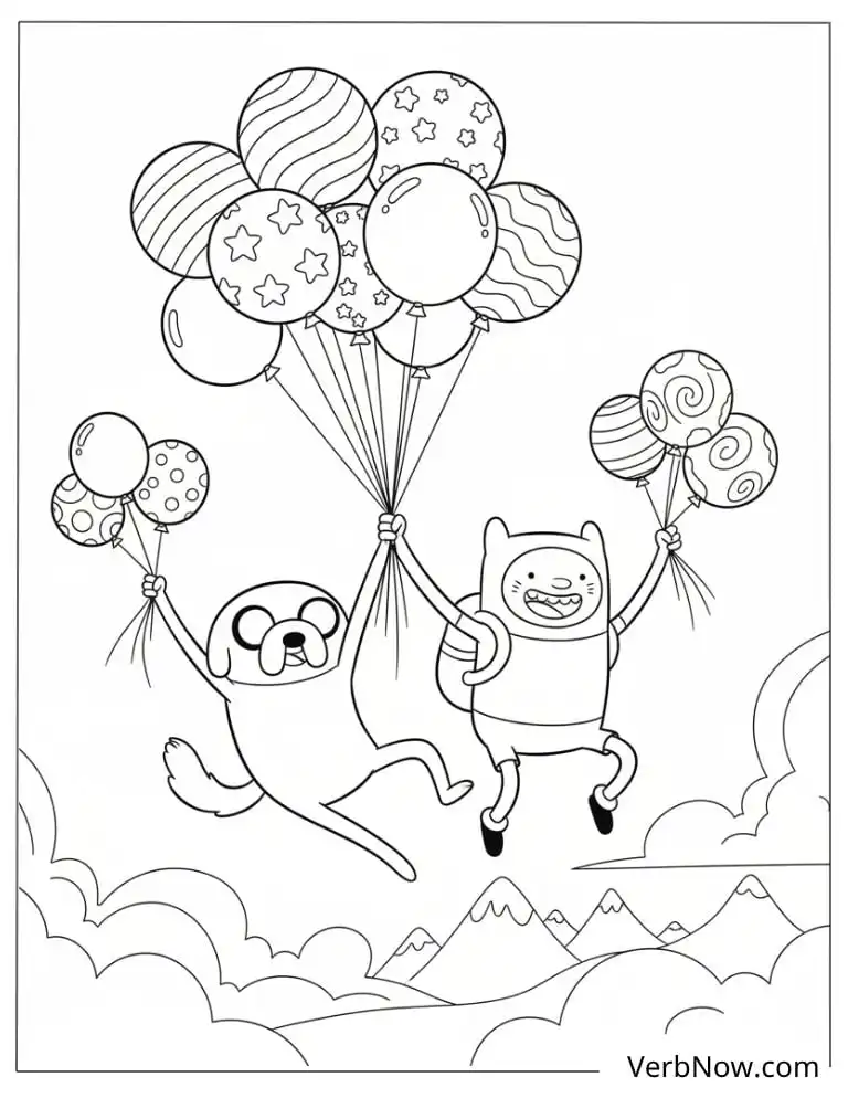 22 Free Adventure Time Coloring Pages (Printable PDF) Adventure Time Coloring: Finn and Jake Flying Balloons