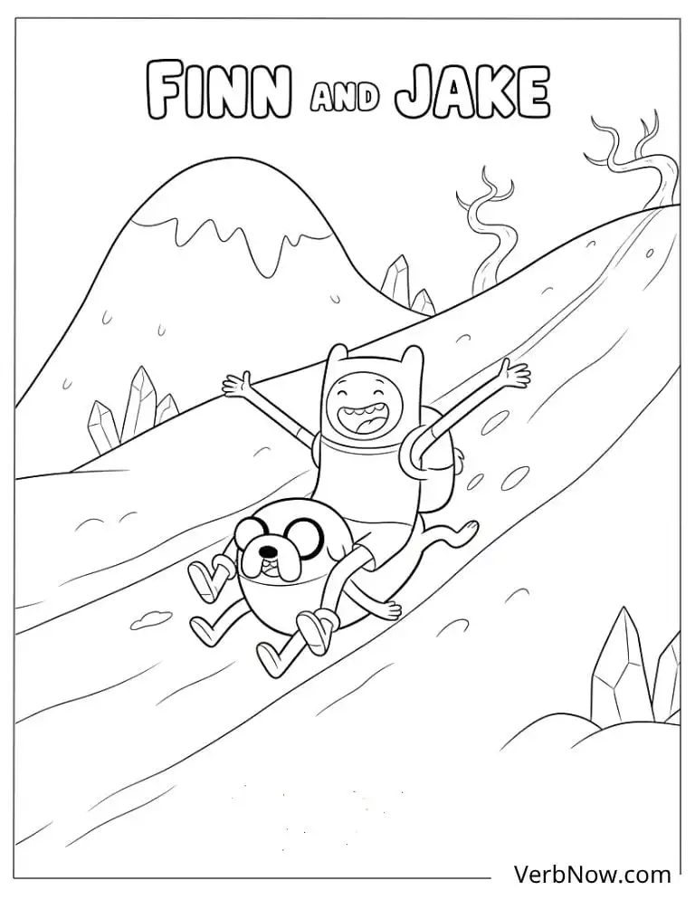 22 Free Adventure Time Coloring Pages (Printable PDF) Finn and Jake Sliding Down Hill Coloring Page