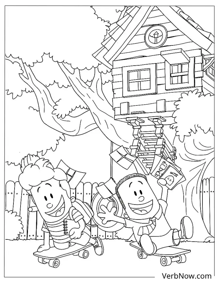 George and Harold Treehouse Skate Coloring Sheet