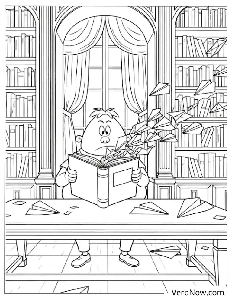 Funny Reader & Paper Airplanes Coloring Page