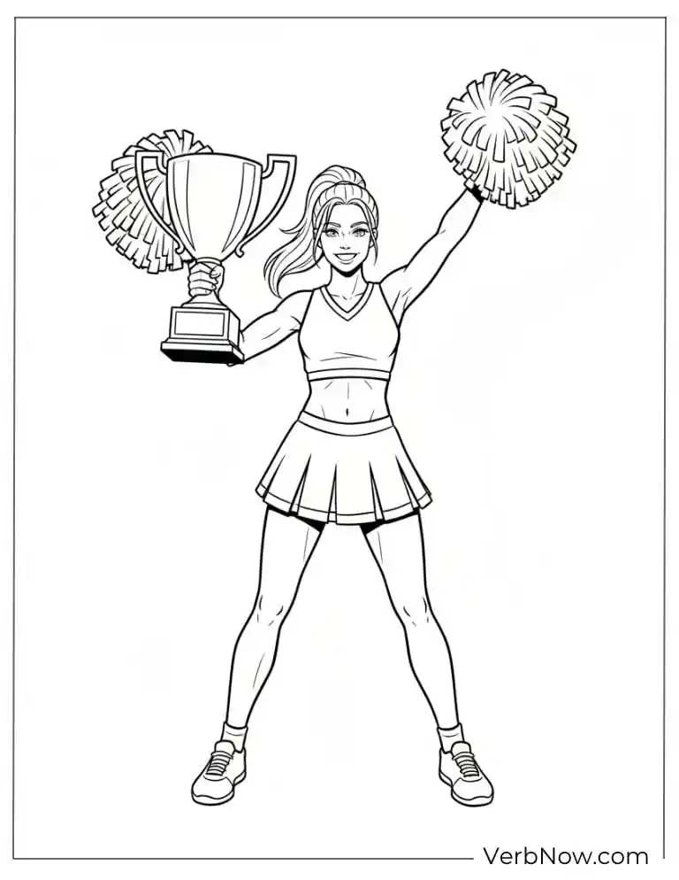 Cheerleader with Trophy and Pom-Pom Coloring Page