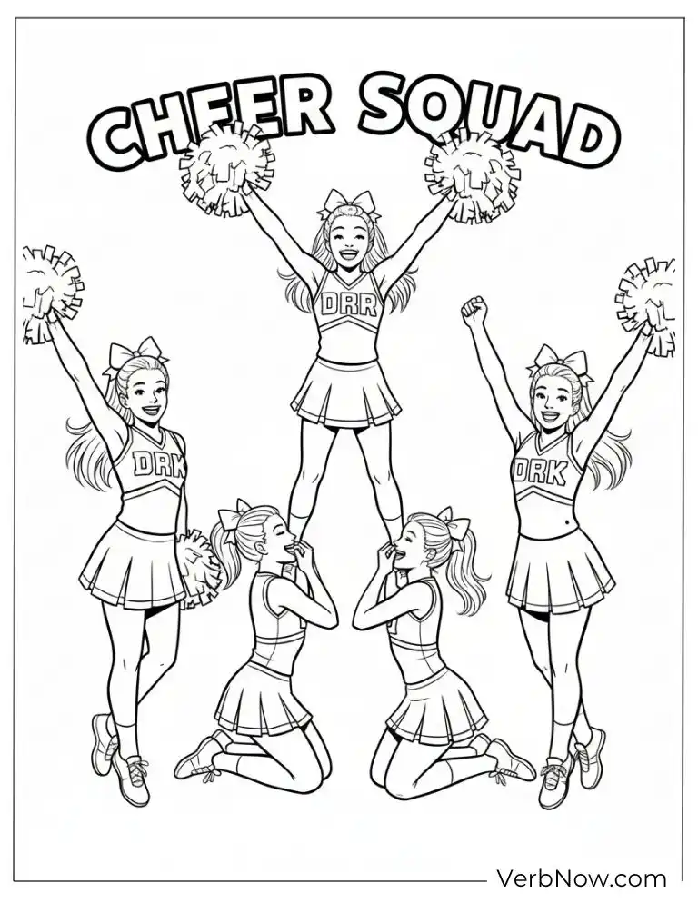 Cheer Squad Pyramid Stunt Coloring Page