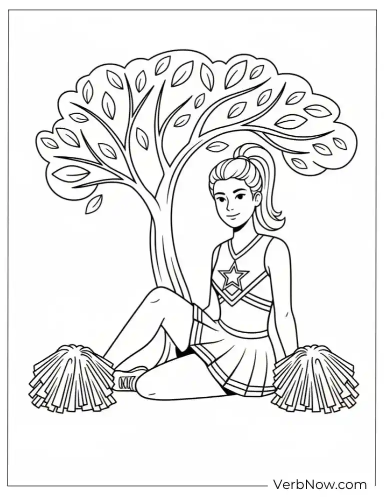 Cheerleader Coloring Page Sitting Under Tree