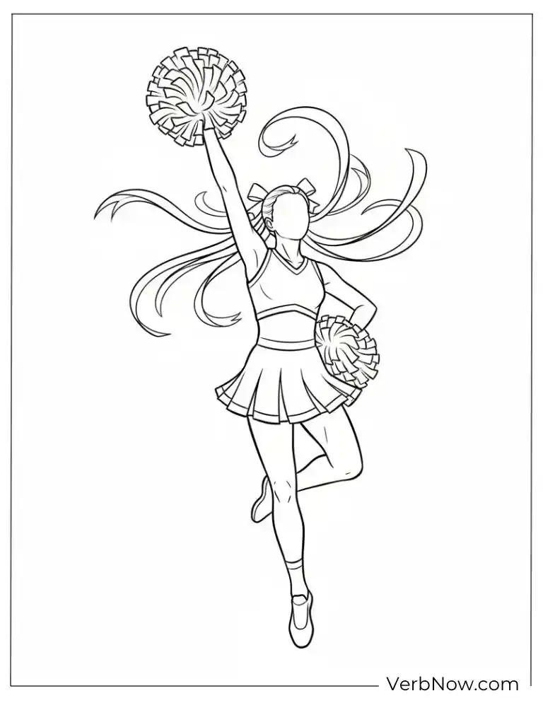 Cheerleader Coloring Page with Pom Poms
