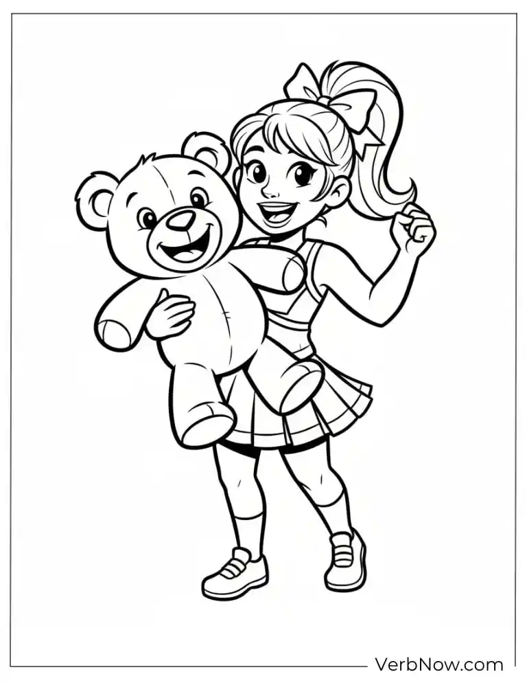 Girl hugging teddy bear coloring page