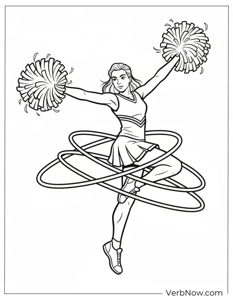 Cheerleader Coloring Page with Pom-Poms