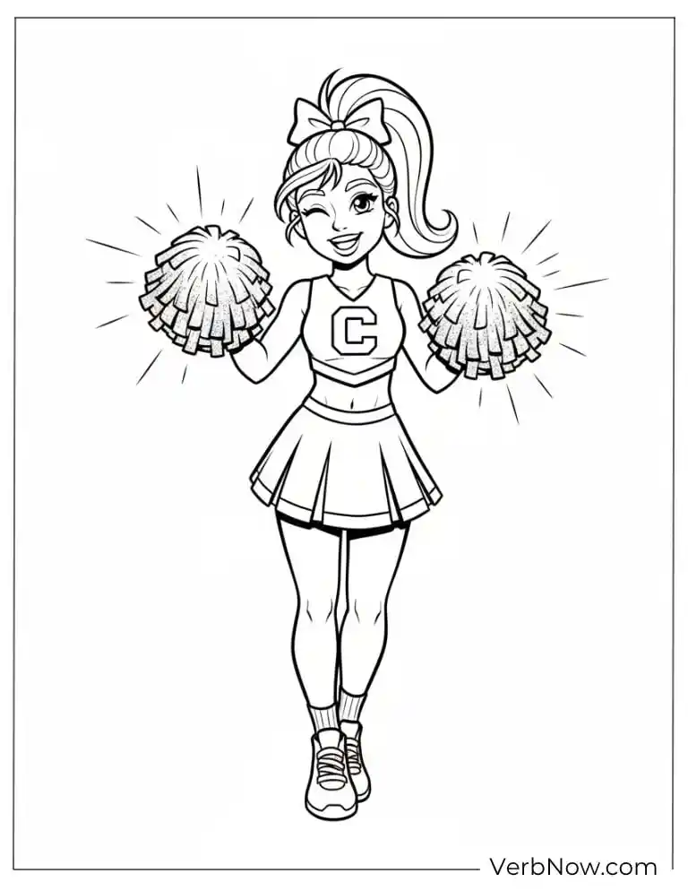 Cheerleader with Pom Poms Coloring Page