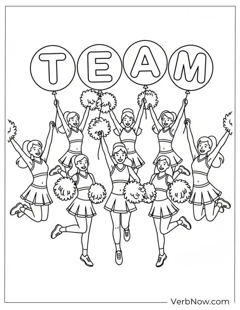 Cheerleaders Team Coloring Page