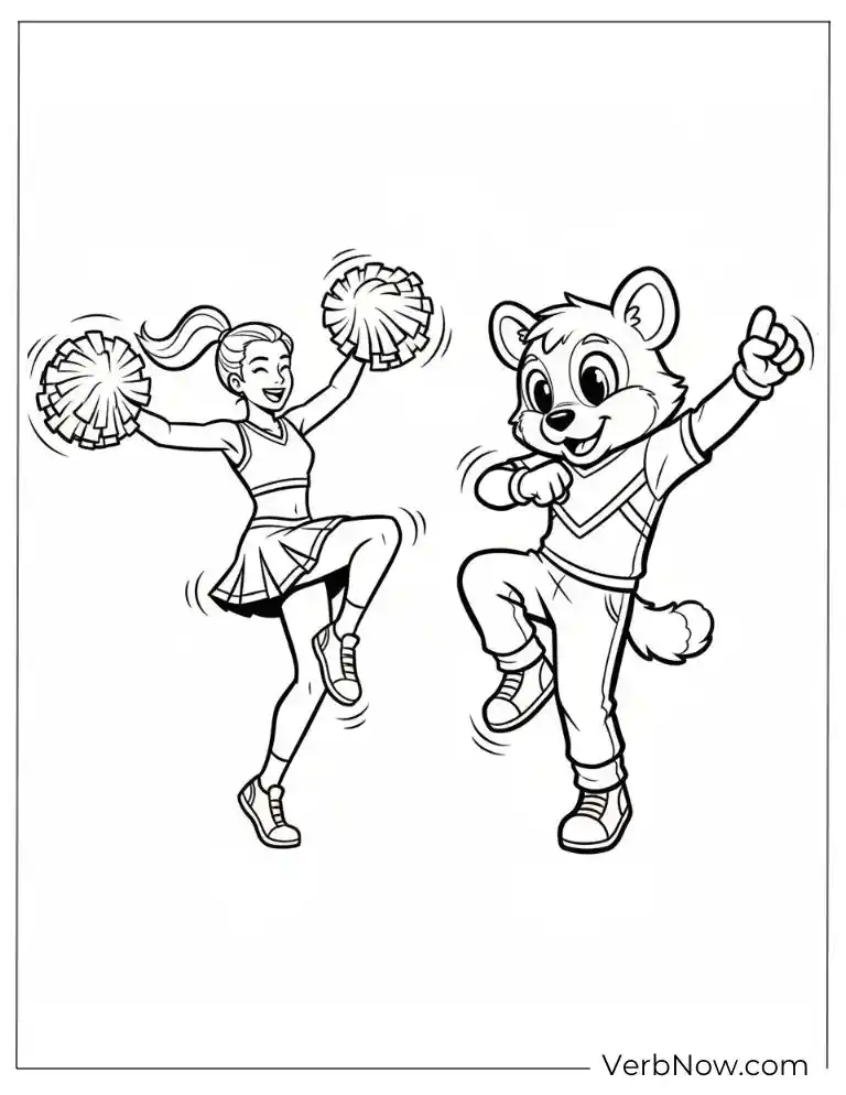 Cheerleader and Mascot Dance Coloring Page
