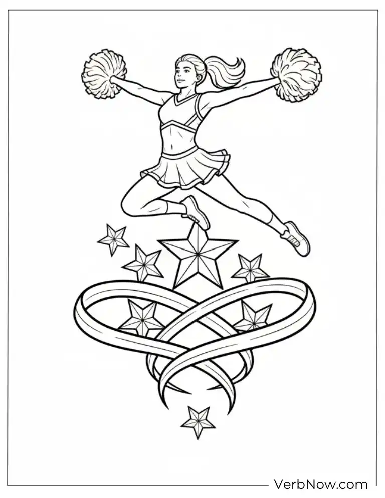 Cheerleader Jumping with Pom-Poms Coloring Page