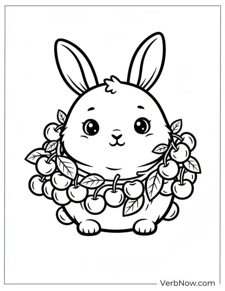 Cute Bunny with Cherry Wreath Coloring Page