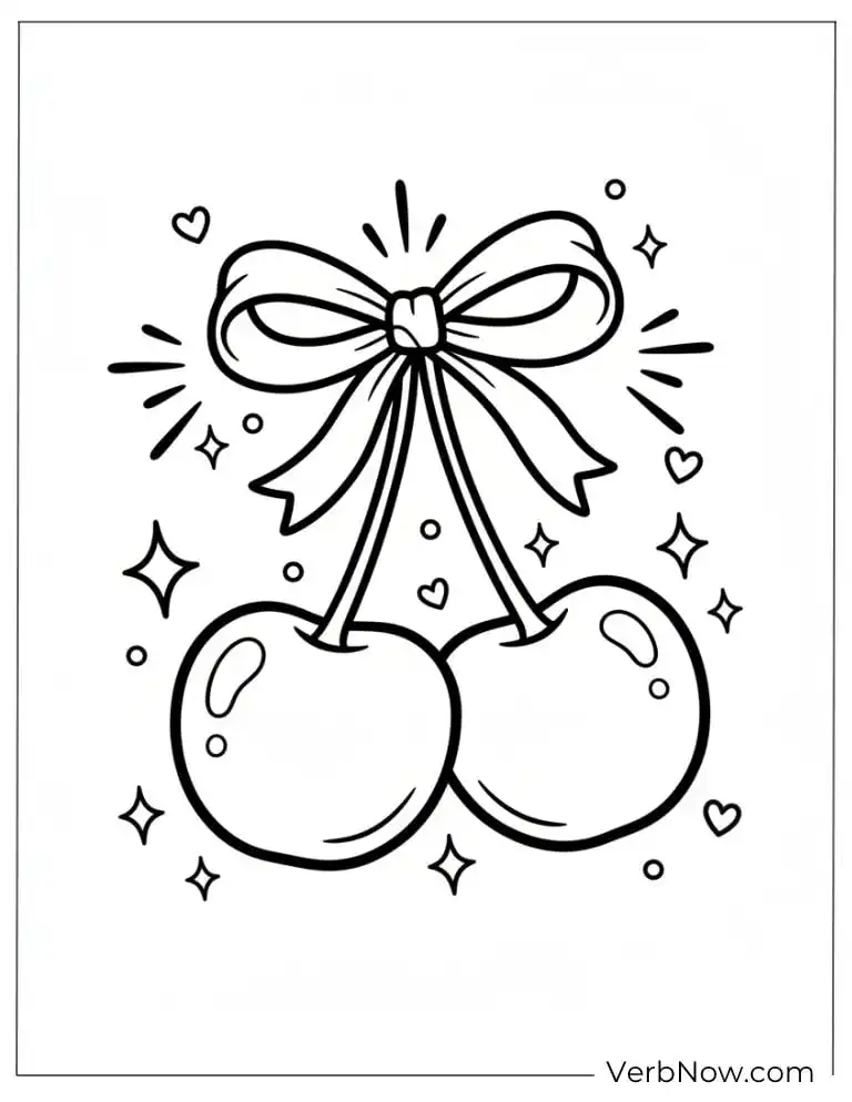Cute Cherry with Bow Coloring Page