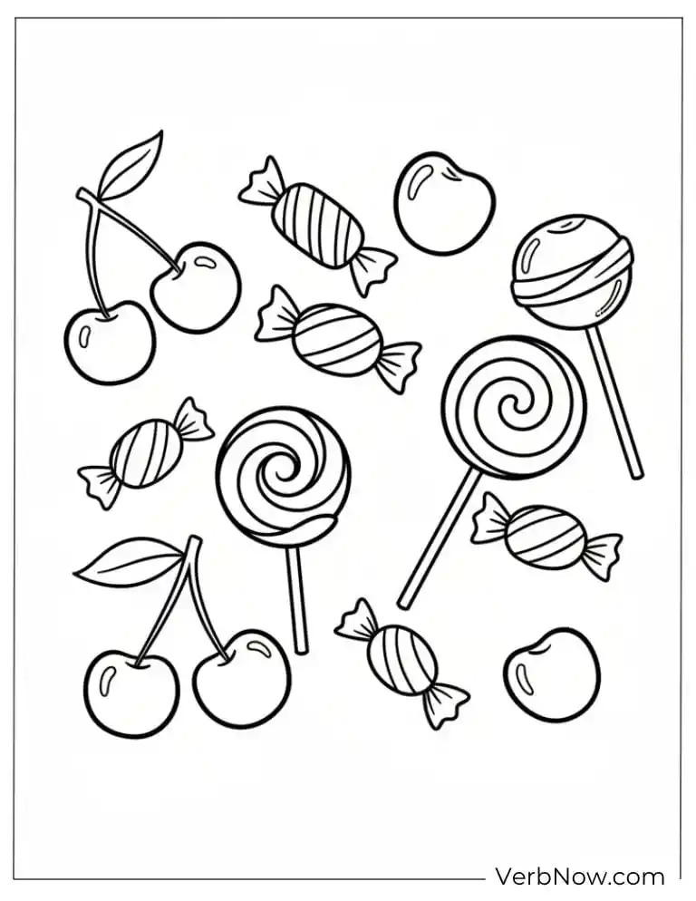 Candy and Cherry Coloring Page