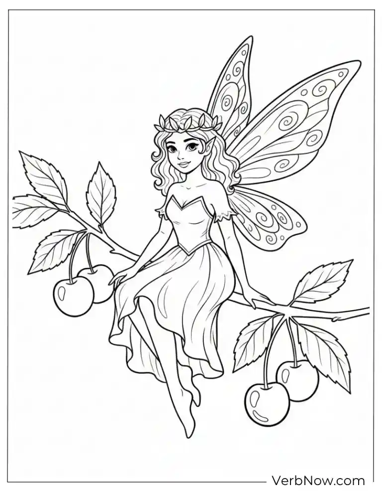 Cherry Fairy Coloring Page
