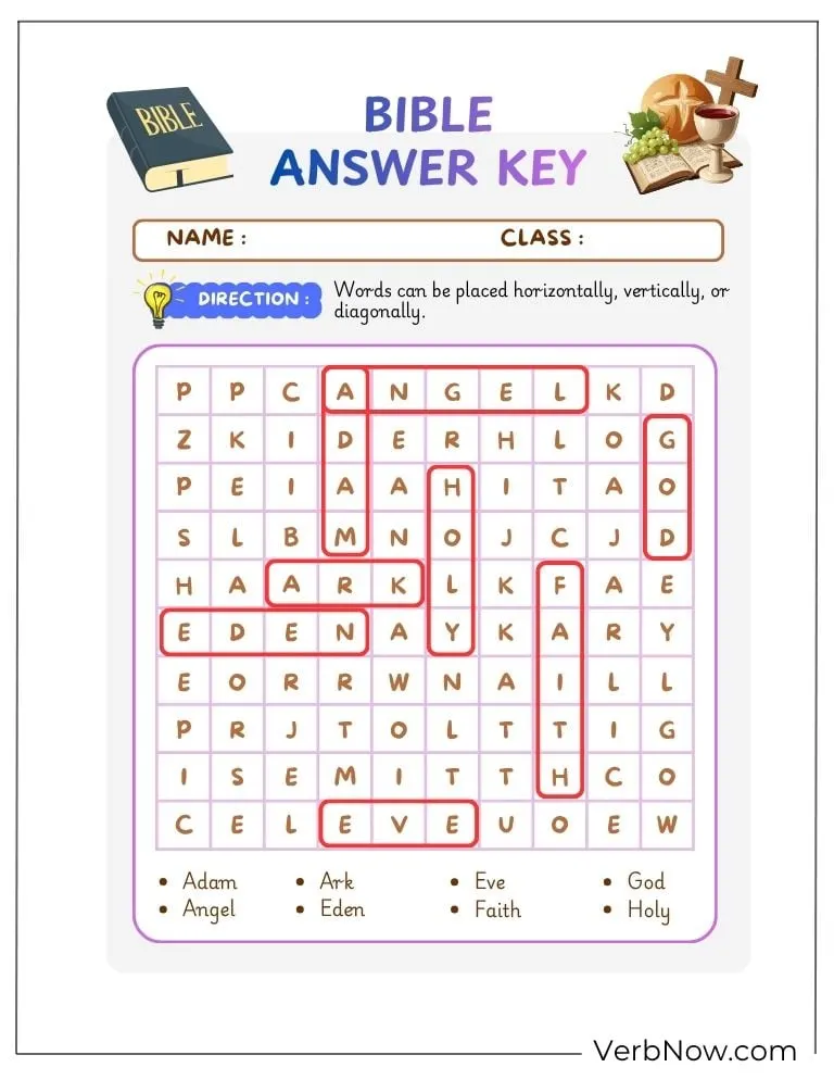 10+ Free Christian Puzzles For Kids (100% Printable PDF) Bible Word Search Answer Key | Sunday School Activity