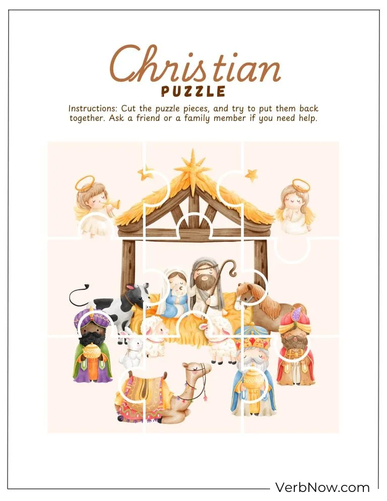 10+ Free Christian Puzzles For Kids (100% Printable PDF) Printable Christian Nativity Scene Puzzle