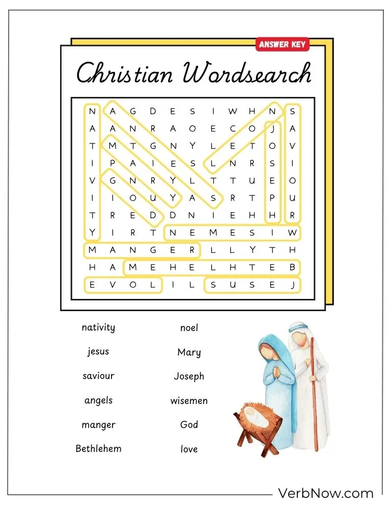 10+ Free Christian Puzzles For Kids (100% Printable PDF) Answer Key: Christian Nativity Wordsearch Puzzle